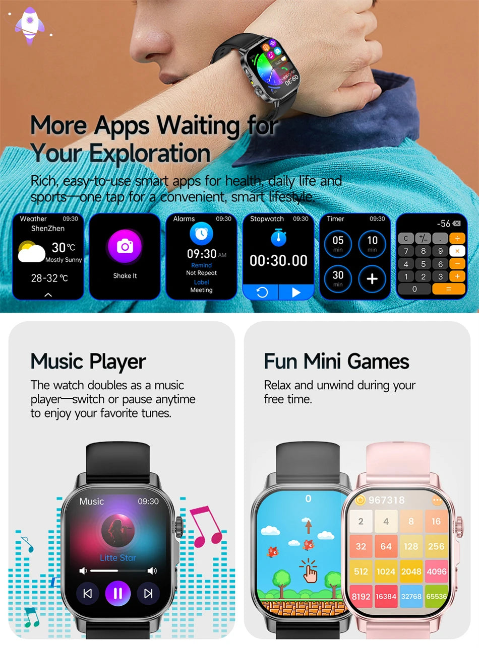 Vabena Men's ECG Smartwatch: Accurate Health Diagnosis with Blood Pressure, Oxygen, Fat, Uric Acid & Temp Monitoring