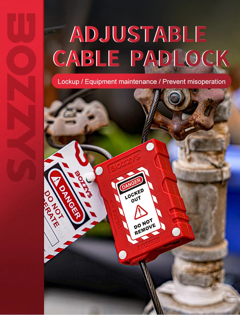 BOZZYS Adjustable Cable Lockout Padlock - Industrial Safety Lock