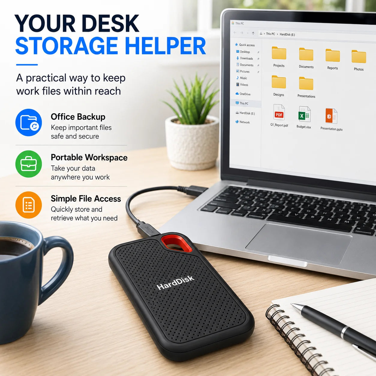 Vabena 1TB Portable SSD / 2TB External Hard Drive USB-C for Laptop/Mac