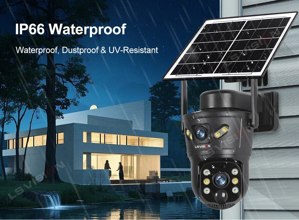 LS VISION 4G/WiFi Outdoor Solar Camera 8MP Dual Lens PIR SIM Night Vision Waterproof CCTV