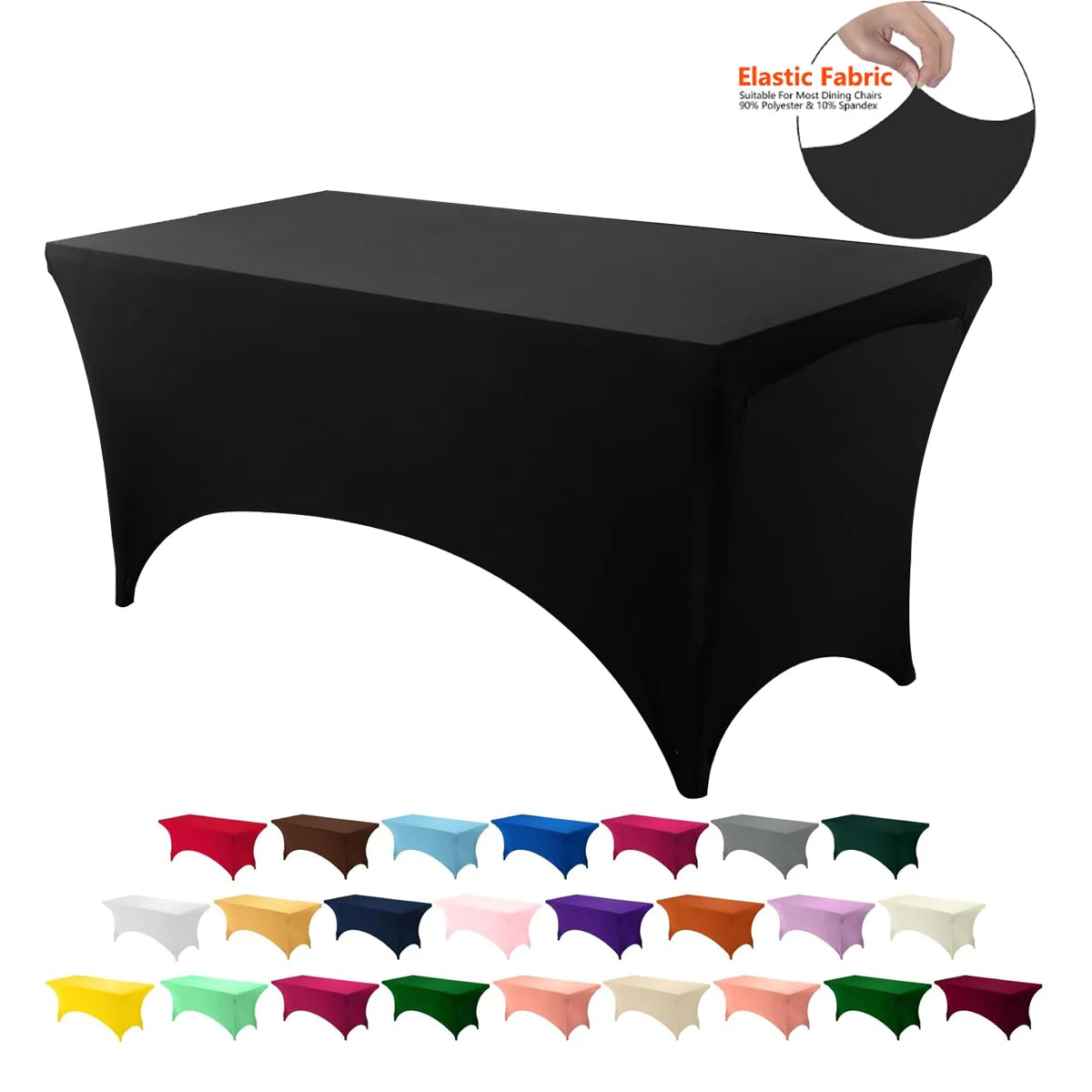 Spandex Tablecloth - Tight Fitted, Washable & Wrinkle Resistant Rectangular Table Cover for Events & Parties