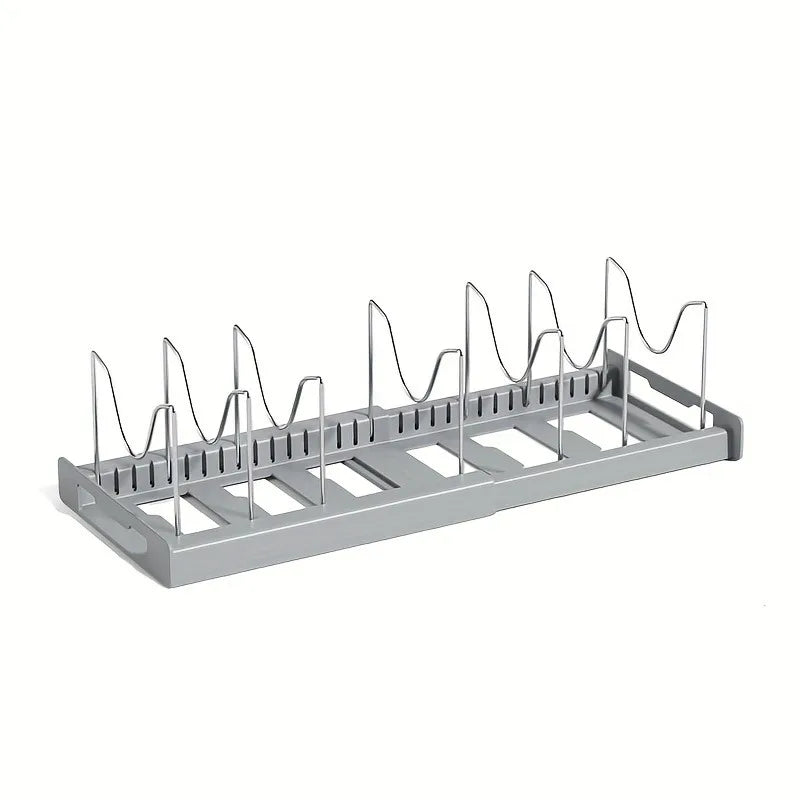 Expandable Pot & Pan Organizer Rack - Adjustable Kitchen Cabinet Storage Solution