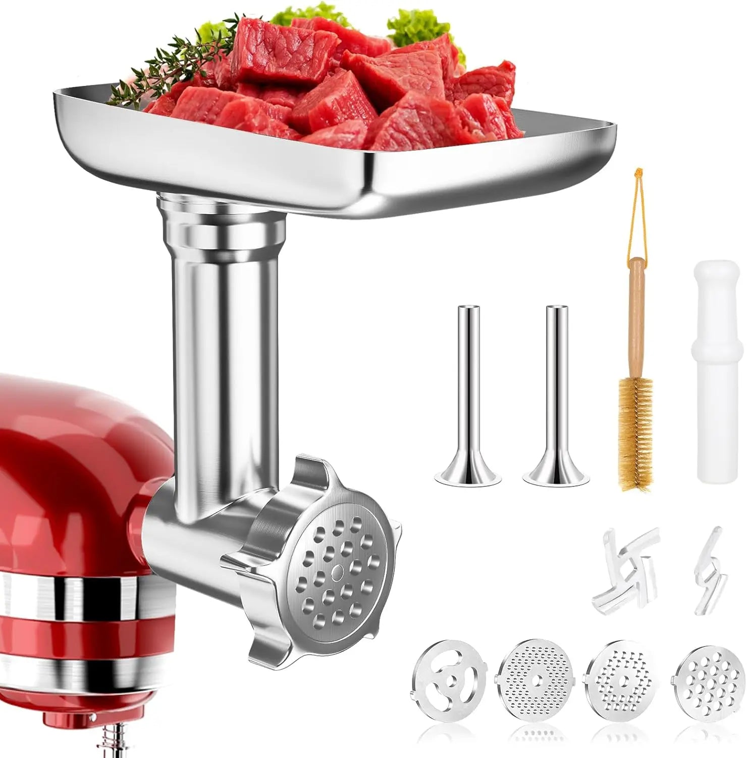 Vabena Metal Food Grinder & Sausage Stuffer for KitchenAid & Cuisinart Mixers