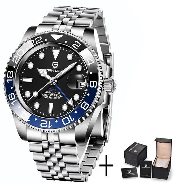 PAGANI DESIGN PD-1662 Luxury GMT Mechanical Watch - Sapphire, Steel, 100M Waterproof