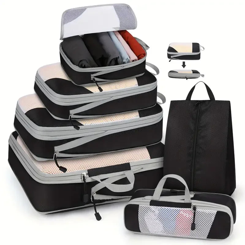 6PCS Travel Compression Packing Cube Set with Shoe Bag | Luggage Organizer