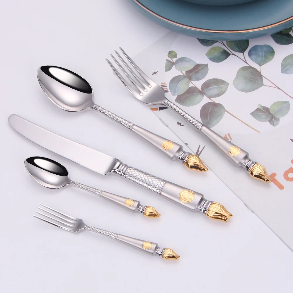 Vabena 4 Pcs Luxury Vintage Stainless Steel Flatware Set