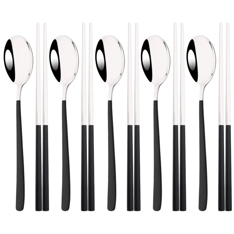 304 Stainless Steel Korean Cutlery Set | 10-Piece Chopsticks & Spoons