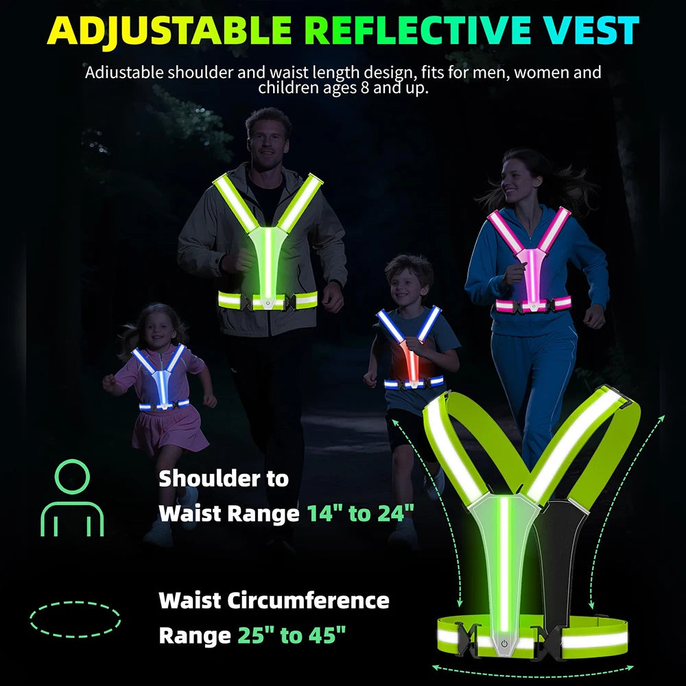 Vabena LED Reflective Running Vest - USB Rechargeable & Waterproof Phone Pouch