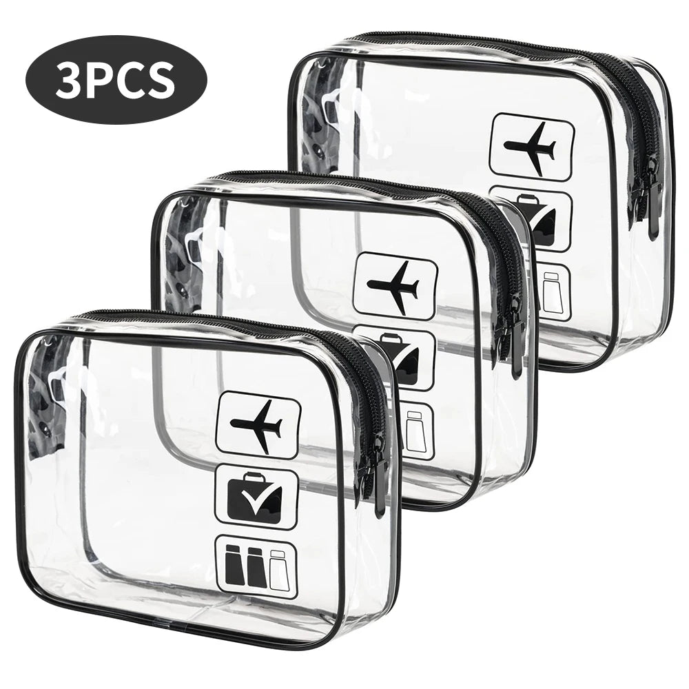 Vabena 3 Pcs Clear Travel Toiletry Bags - Airport Compliant Cosmetic Pouches