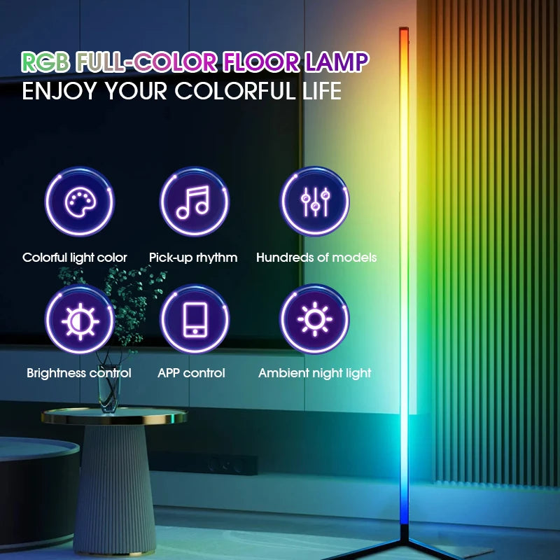 Vabena RGB LED Smart Corner Floor Lamp - Music Sync & 16M Colors