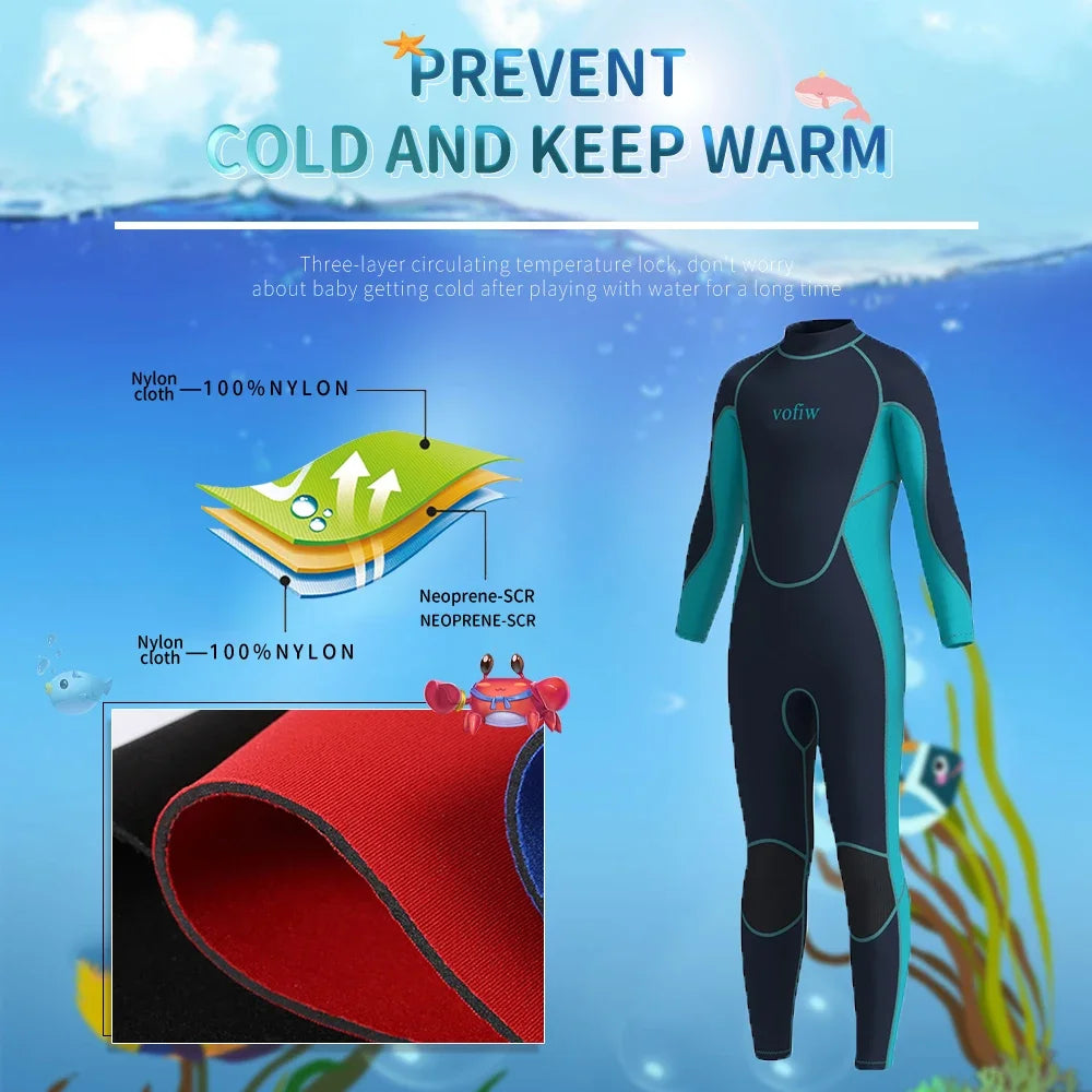Children's 3MM Neoprene Wetsuit | Back Zip Swimsuit for Kids