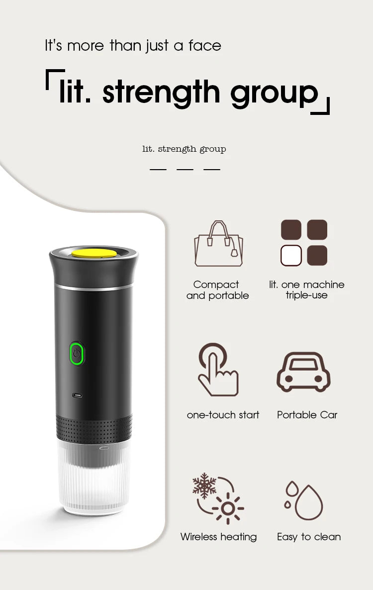 DENOKIN Wireless Portable Espresso Machine for Car - On-the-Go Coffee Maker