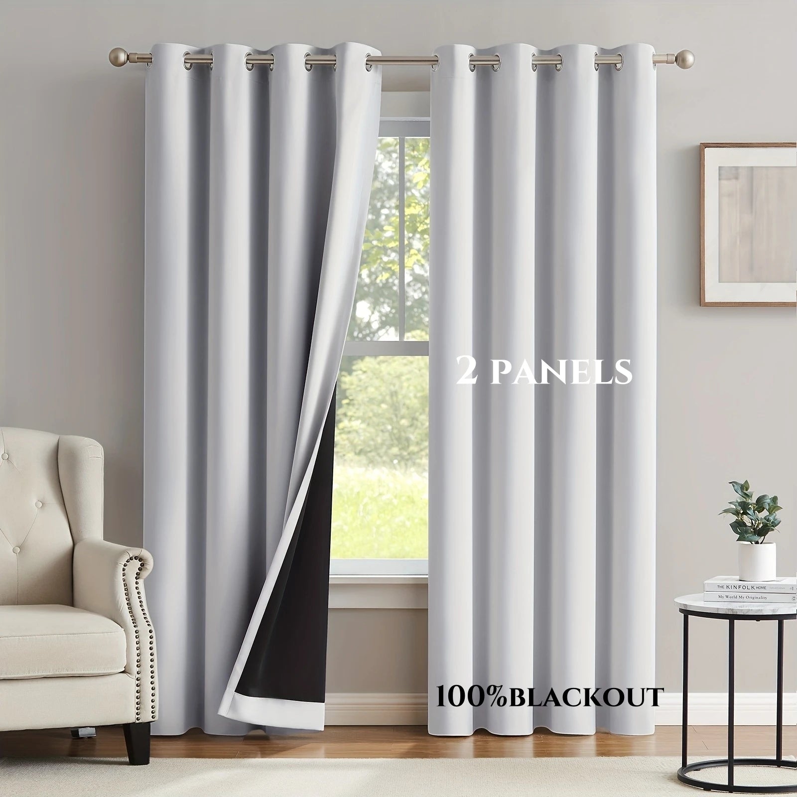 Modern 100% Blackout Curtains - 2 Pcs Set for Bedroom, Living Room & Kitchen