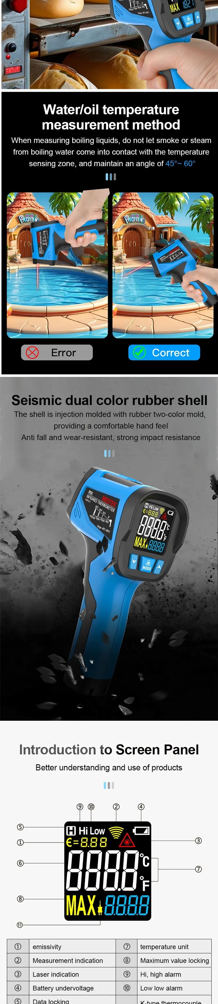 Mestek -50 to 800°C Digital IR Thermometer, Pyrometer & Hygrometer