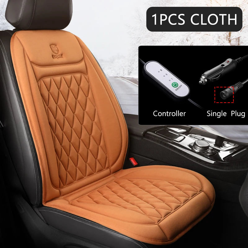 12V Heated Car Seat Cushion | Universal Cloth & Flannel Set