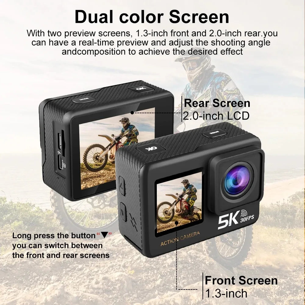 Sony IMX576 5K 4K 60FPS Waterproof 48MP Wi-Fi Action Camera for Adventure