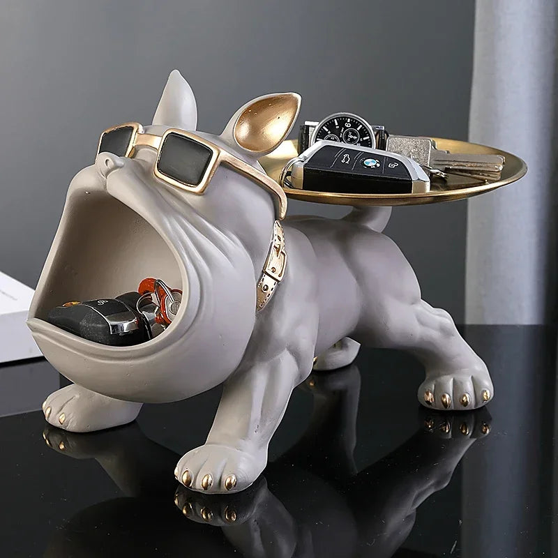 Chic Bulldog Figurine & Key Holder - Modern Home Entryway Decor