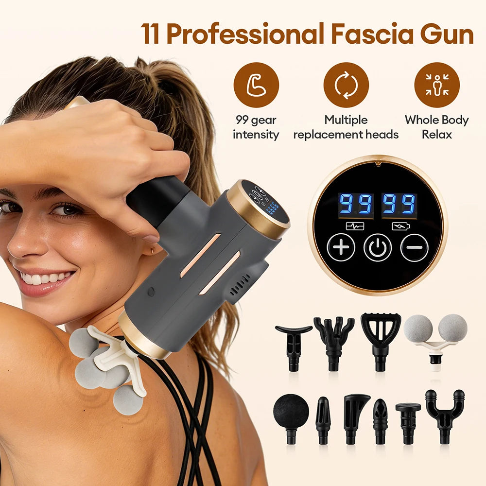 Vabena 11-in-1 Electric Massage Gun - 99 Levels for Deep Muscle Relief