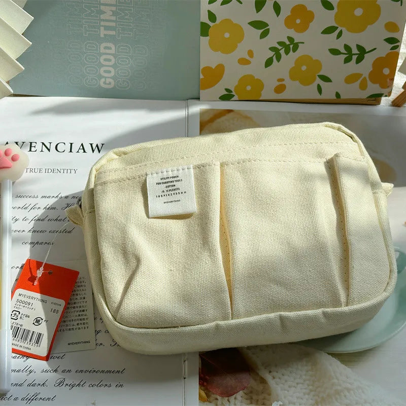 Large Capacity Canvas Pencil Case - Multi-Layer Storage for High School Students