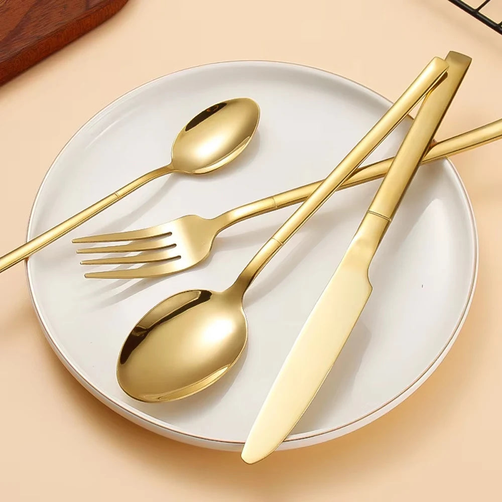Luxury 30PCS Gold Tableware Set - Stainless Steel Cutlery for Dining