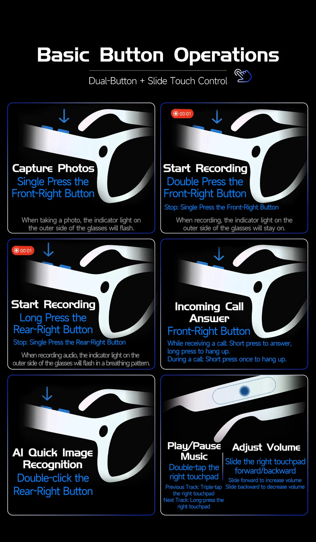 Vabena 2026 Smart Camera Glasses for Men - 800W, AI, Video & Translation