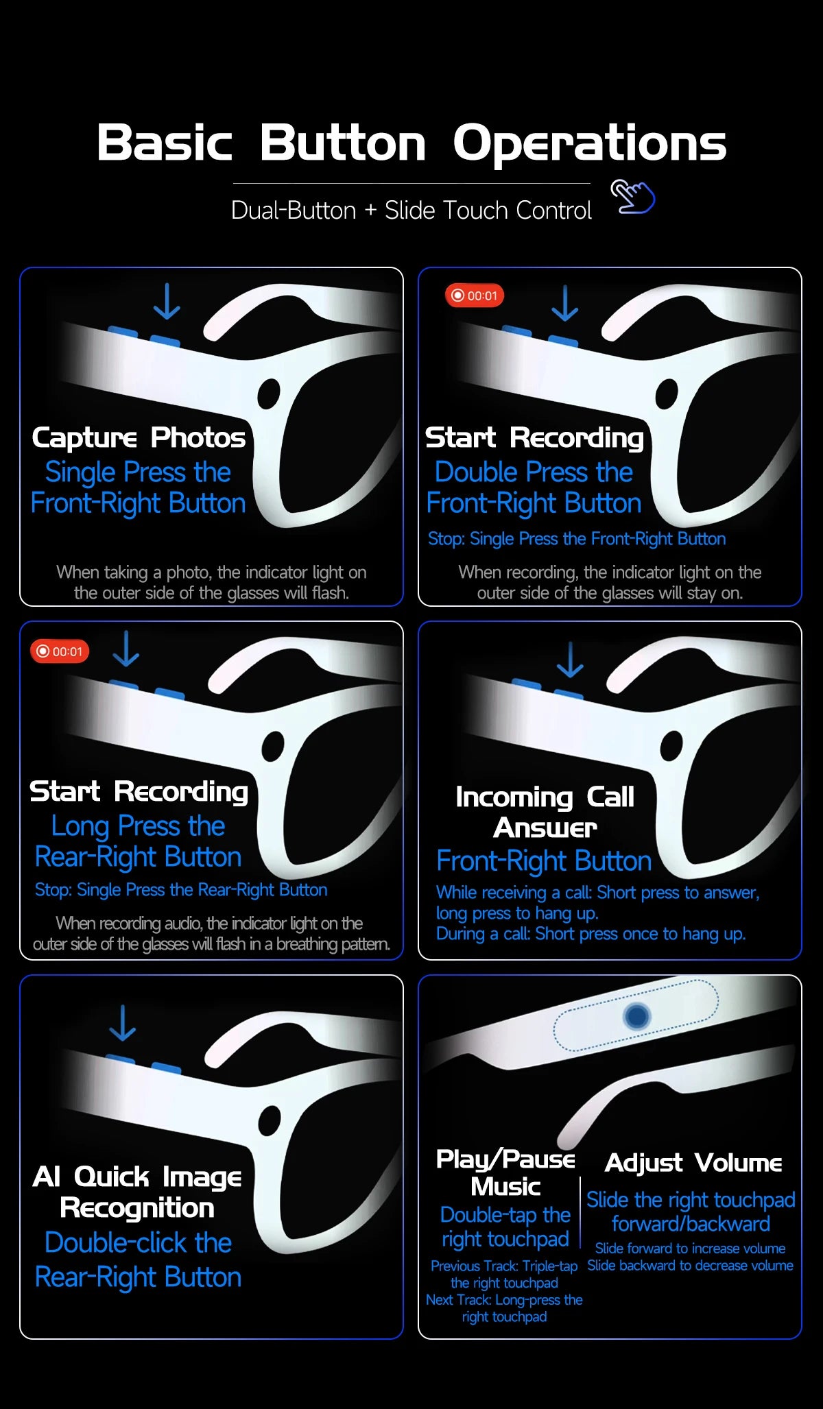 Vabena 2026 Smart Camera Glasses for Men - 800W, AI, Video & Translation