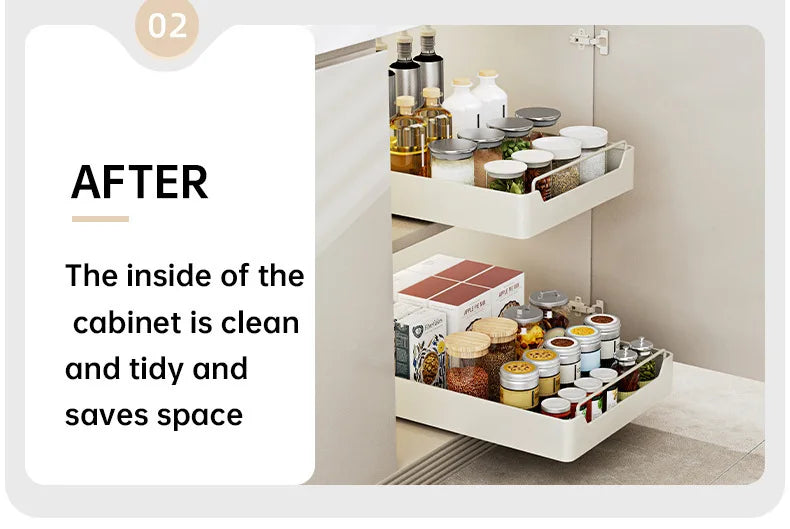 Kitchen Cabinet Pull-Out Drawer Organizer - Spice Rack & Storage Tray