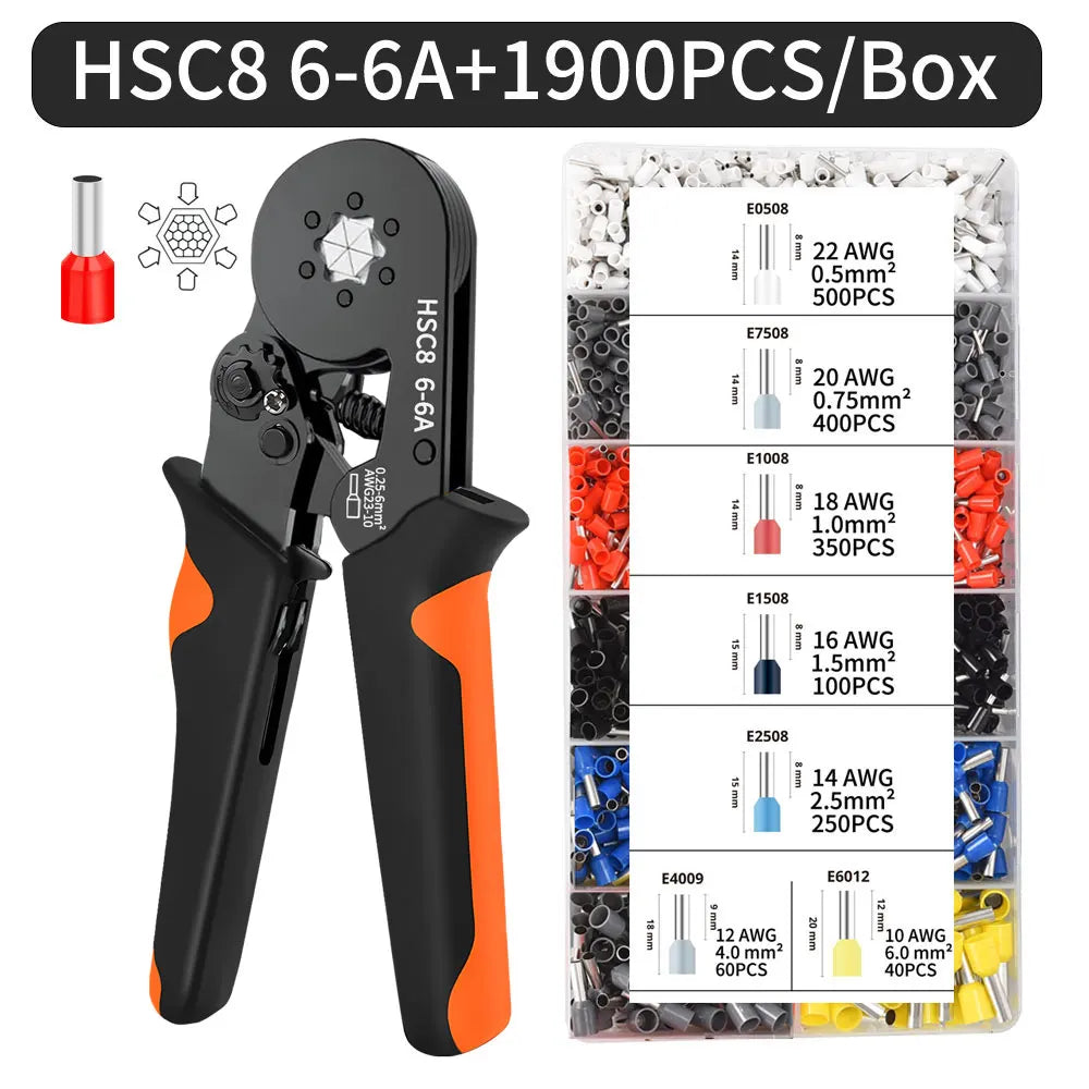 Hexagonal Self-Adjustable Ratchet Ferrule Crimping Tool Kit 23-7AWG | Precision Electrical Connectors
