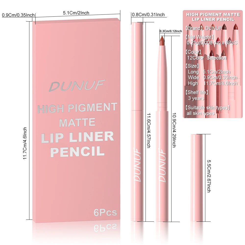 6pcs Long-Lasting Waterproof Lip Liner Pen & Gloss Set - Beauty Makeup
