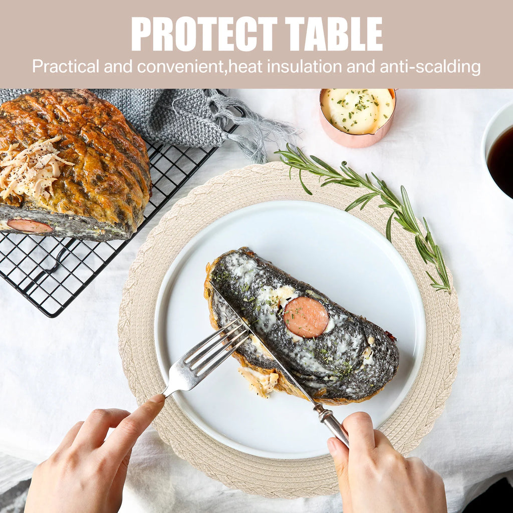 Elegant Round Braided Placemats - Set of 6 Table Mats & Coasters