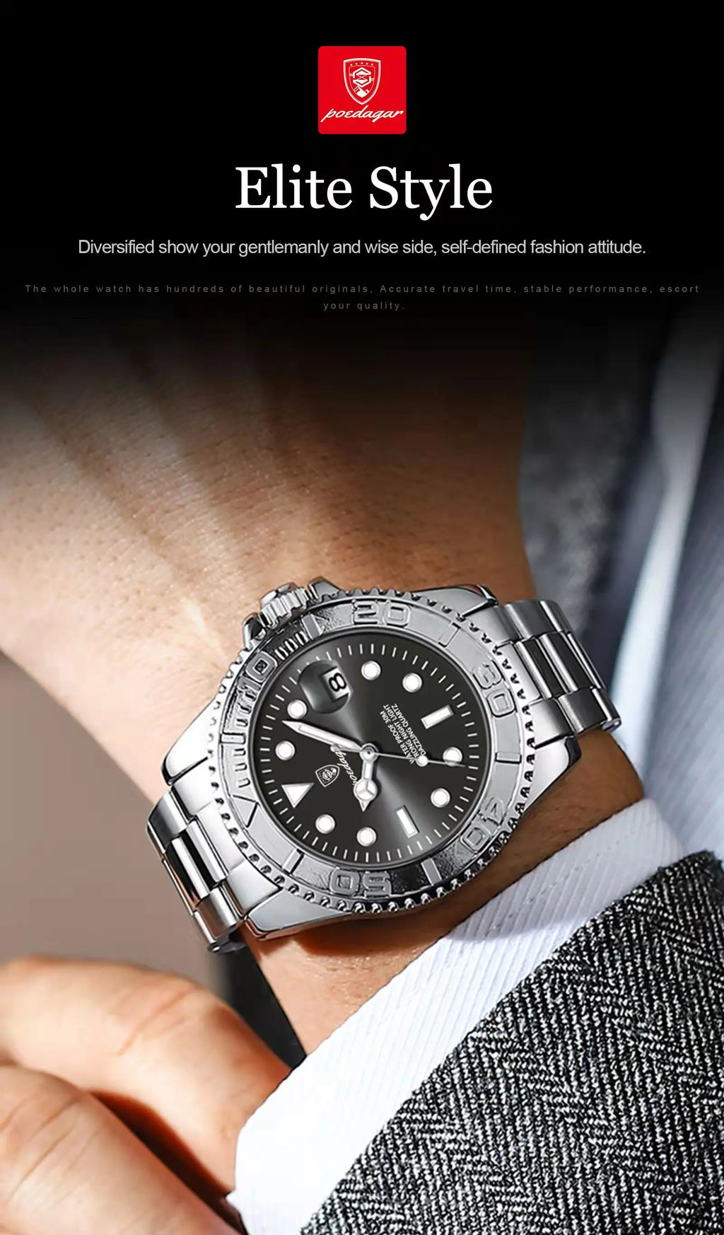 POEDAGAR Luxury Men's Quartz Watch - Waterproof & Luminous Date
