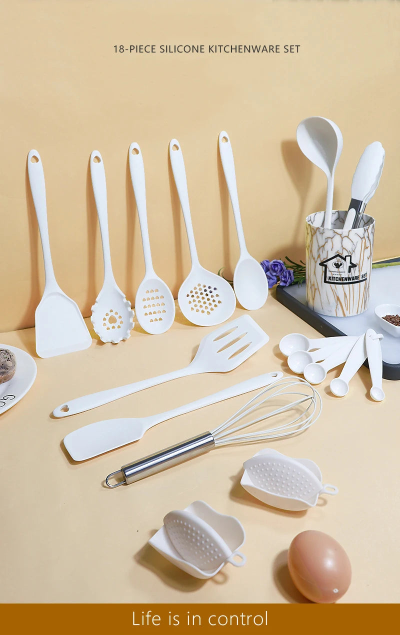 Vabena Pink 18Pcs Silicone Kitchen Utensil Set - Food Grade Cooking Tools