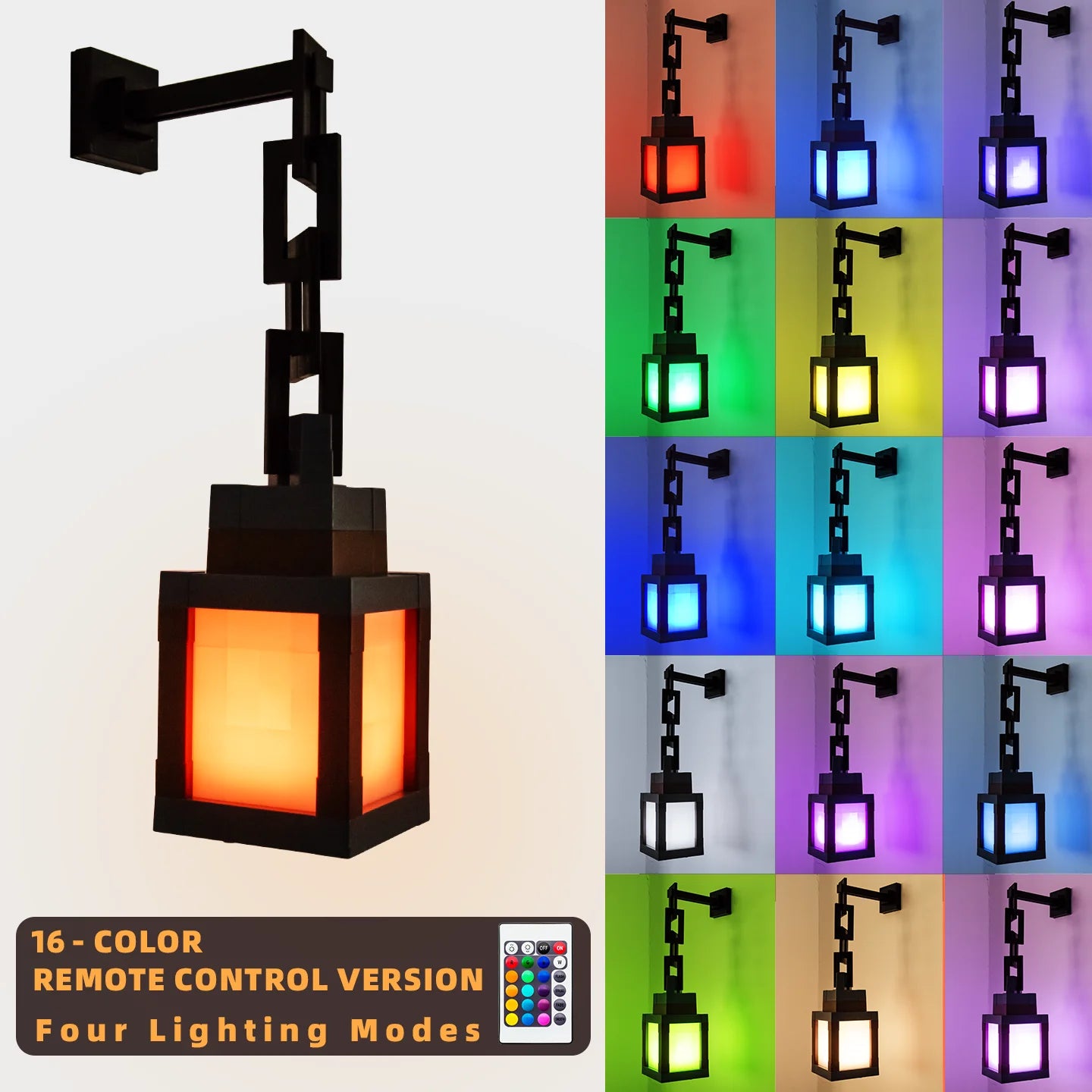 Pixel Style Portable Lantern Tabletop Night Light - 16 Colors for DIY Decor
