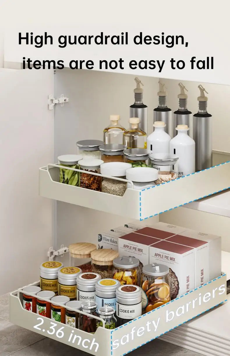 Kitchen Cabinet Pull-Out Drawer Organizer - Spice Rack & Storage Tray