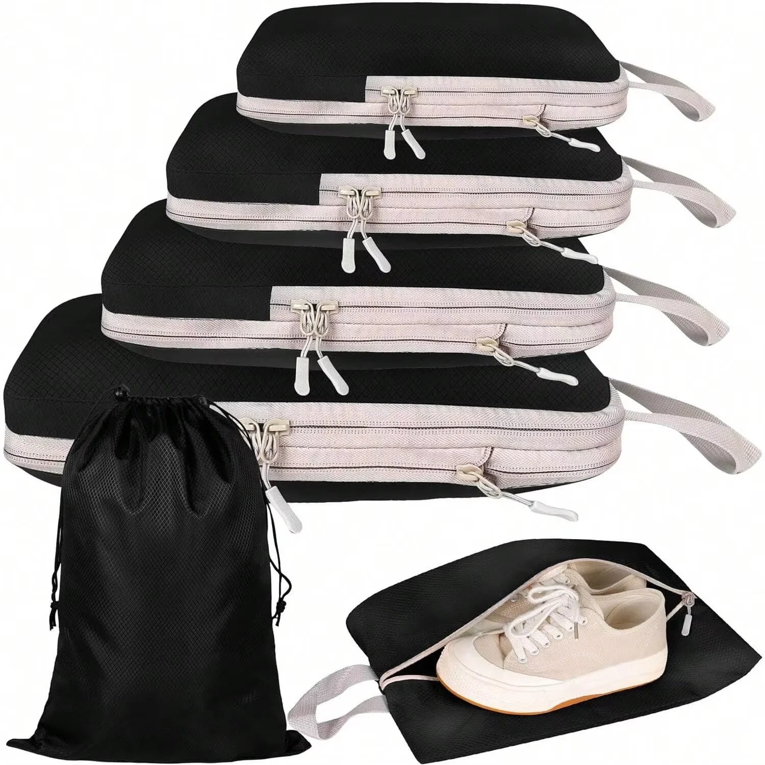 Compressible Travel Packing Cubes Set - Waterproof Luggage Organizers