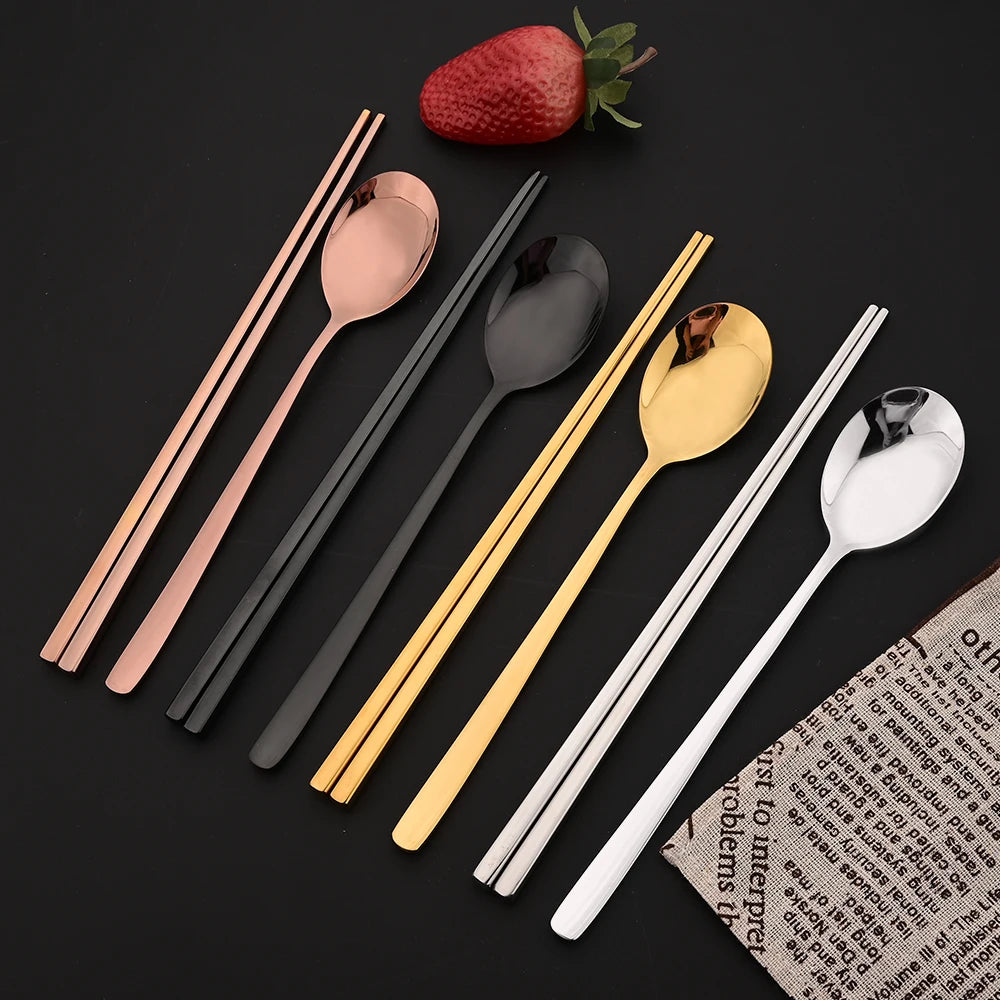304 Stainless Steel Korean Cutlery Set | 10-Piece Chopsticks & Spoons