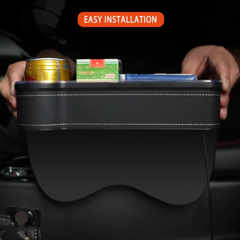 Car Seat Gap Filler Organizer with LED Light & Dual USB Charger - Cup Holder & Storage