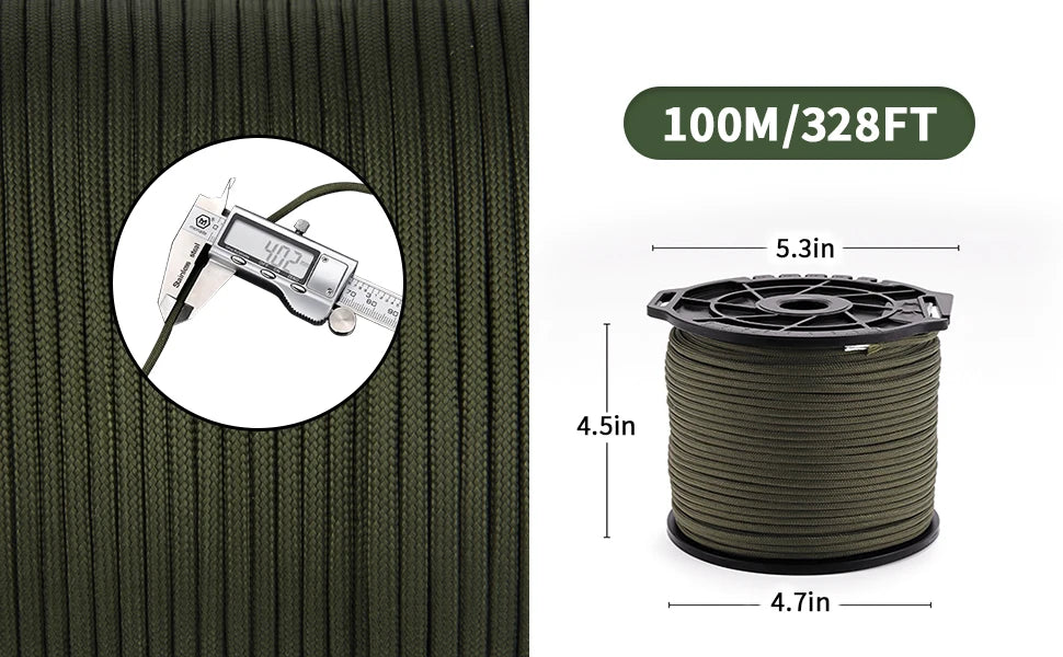 Ultimate 650 lb 9-Core 4mm Paracord 100m - Military Tactical Survival Rope