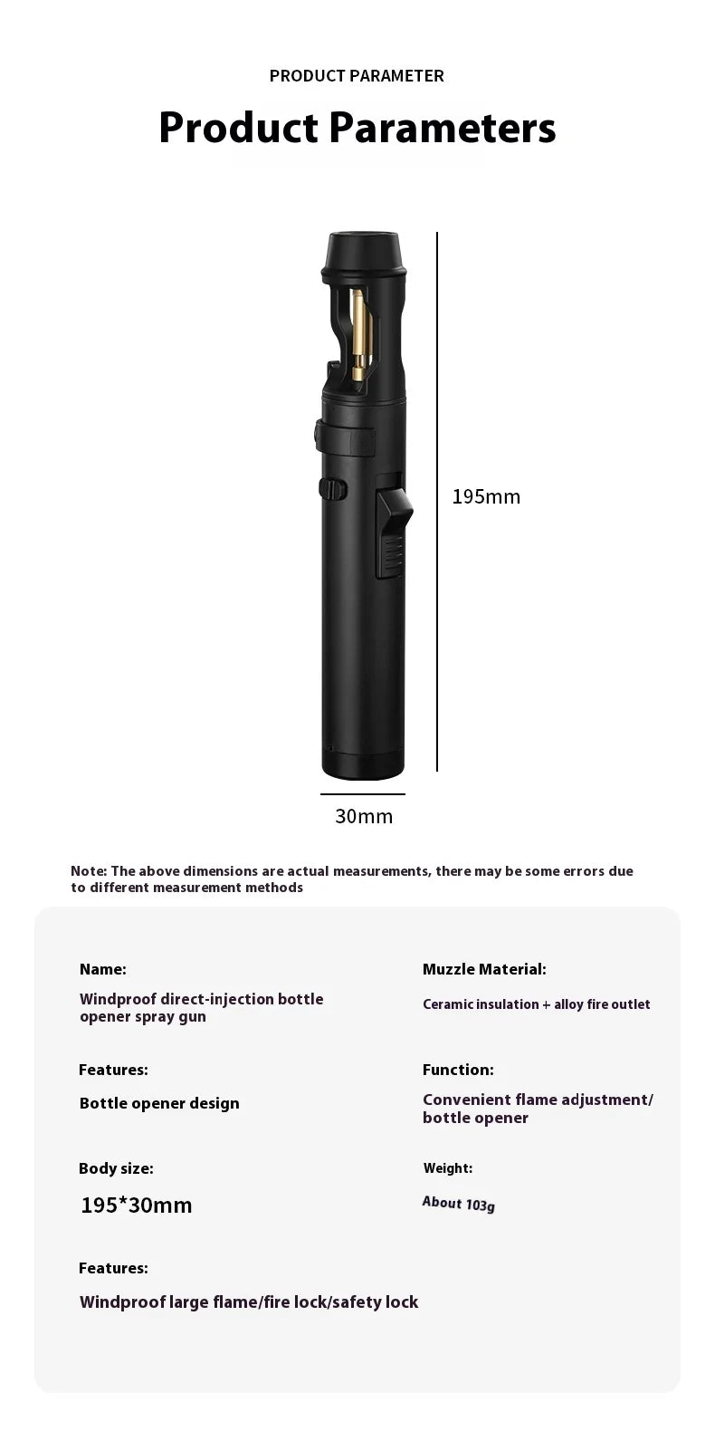 Powerful Metal Gas Lighter - Windproof Torch for Kitchen, BBQ & Cigars