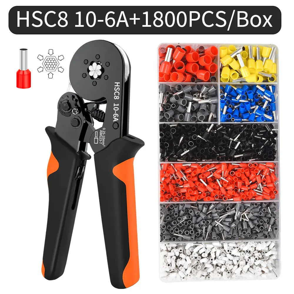Hexagonal Self-Adjustable Ratchet Ferrule Crimping Tool Kit 23-7AWG | Precision Electrical Connectors