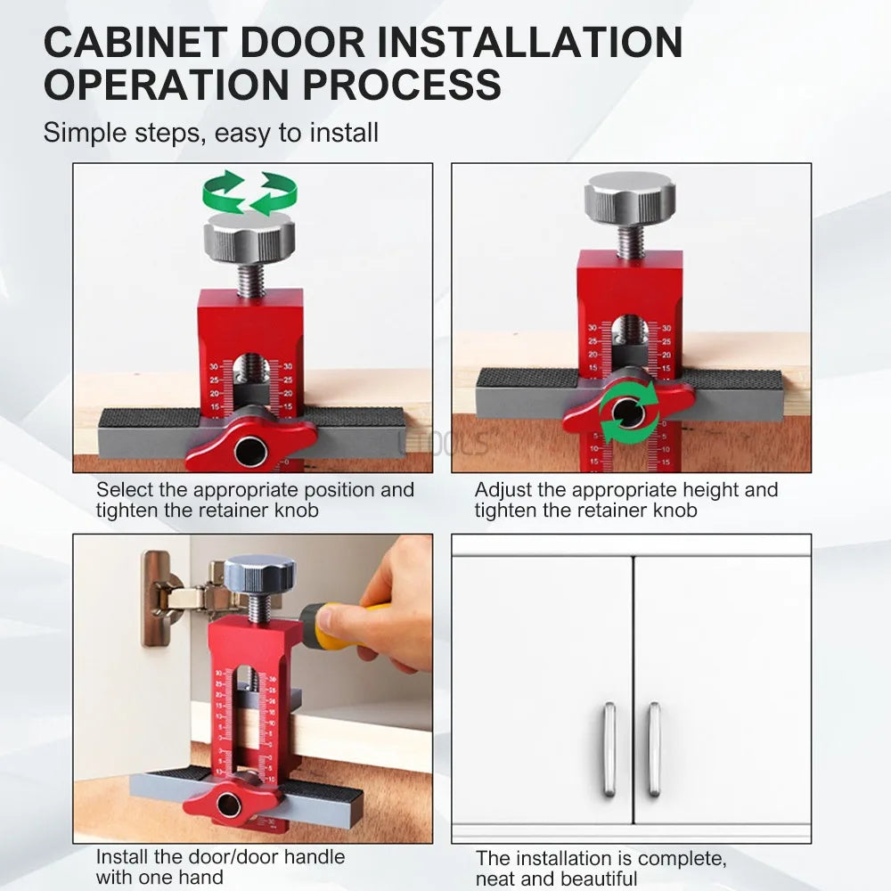 Cabinet Door Leveling & Installation Jig - 2-in-1 Positioning & Drilling Tool