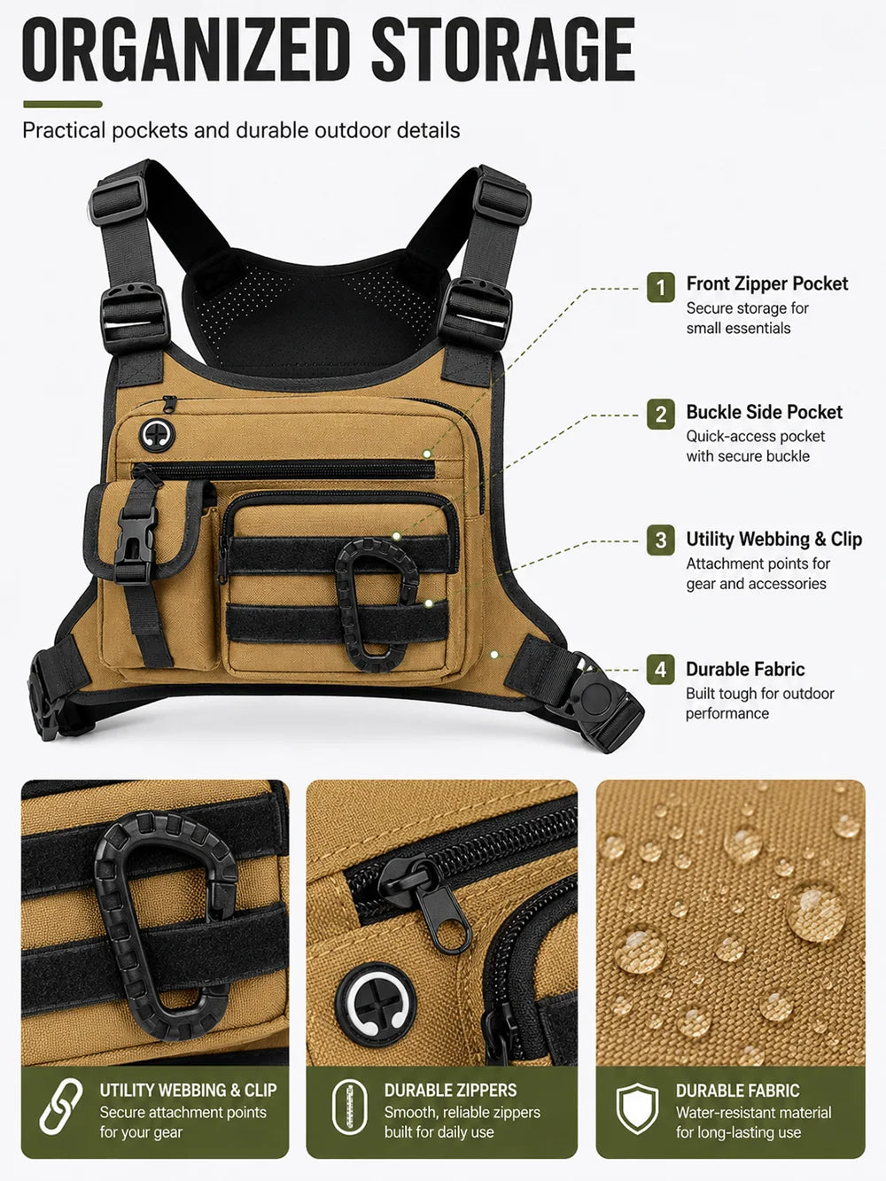 Men's Tactical EDC Anti-Theft Waterproof Chest Sling Bag | Vabena