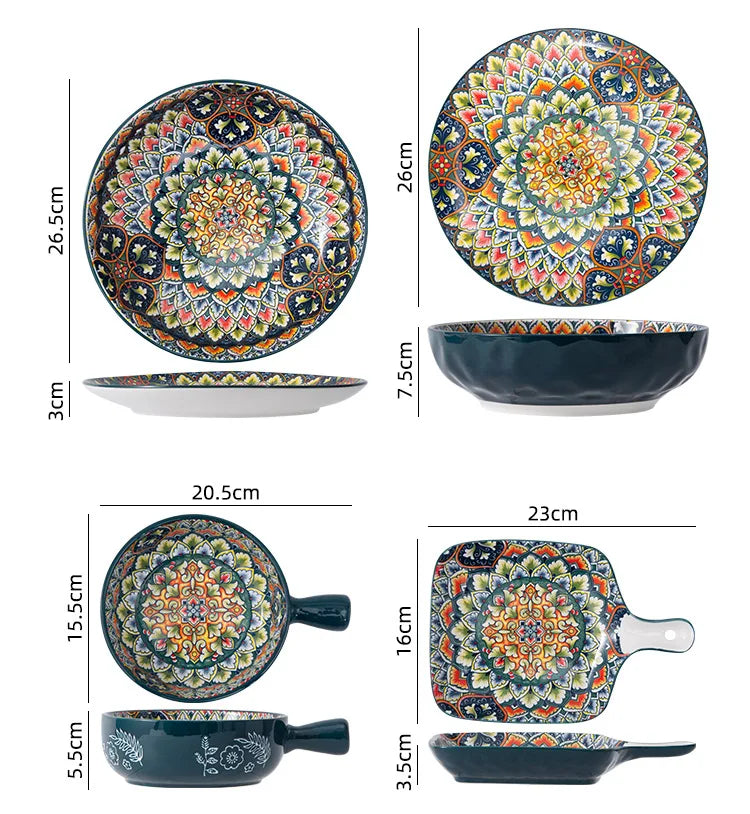 Bohemia Retro Ceramic Dinner Plate Set - Elegant Household Tableware