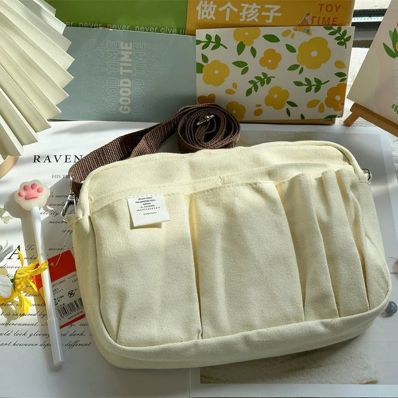 Large Capacity Canvas Pencil Case - Multi-Layer Storage for High School Students
