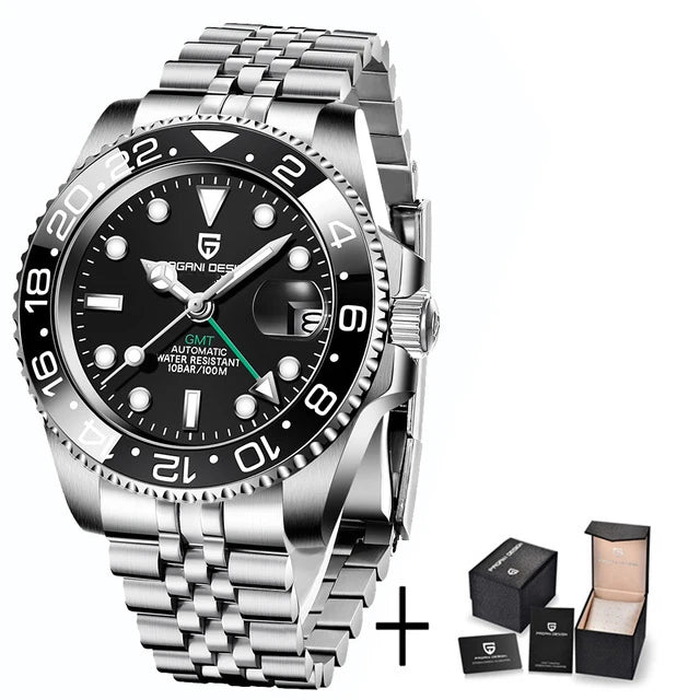 PAGANI DESIGN PD-1662 Luxury GMT Mechanical Watch - Sapphire, Steel, 100M Waterproof