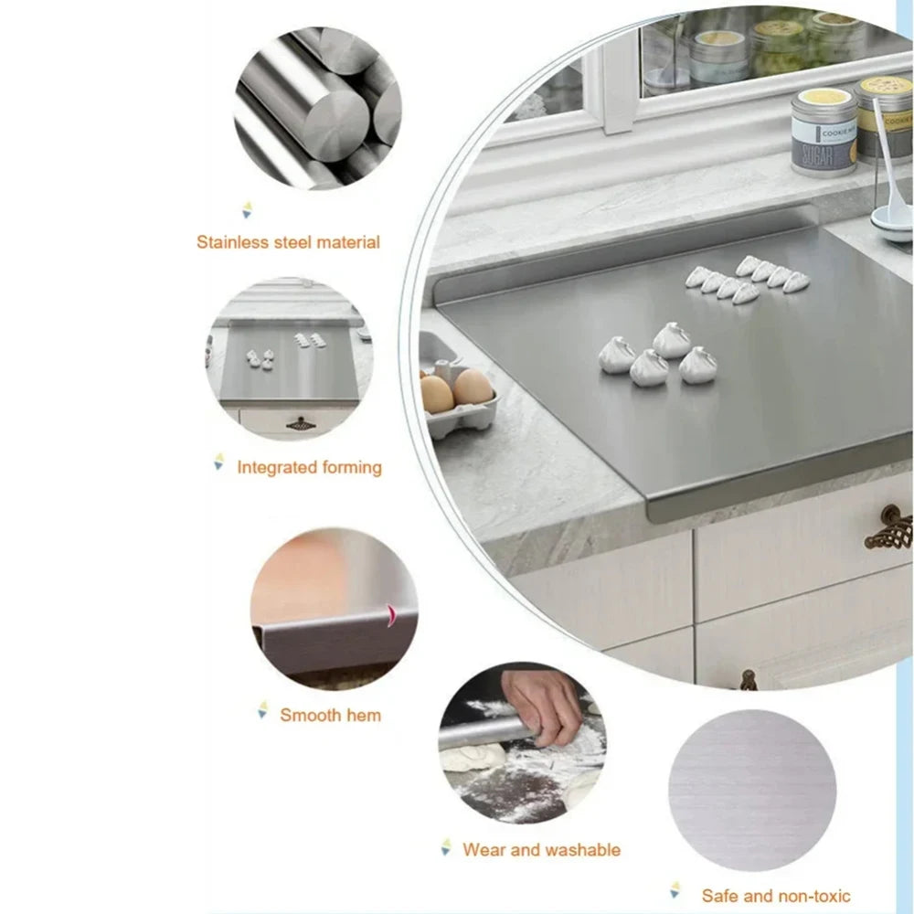 L-Shaped Stainless Steel Chopping Board - Large, Double-Sided Kitchen Tool