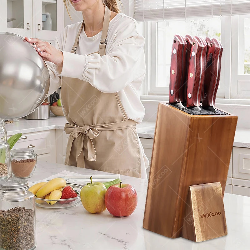 Acacia Wood Universal Knife Block - Space-Saving & Stylish Kitchen Organizer