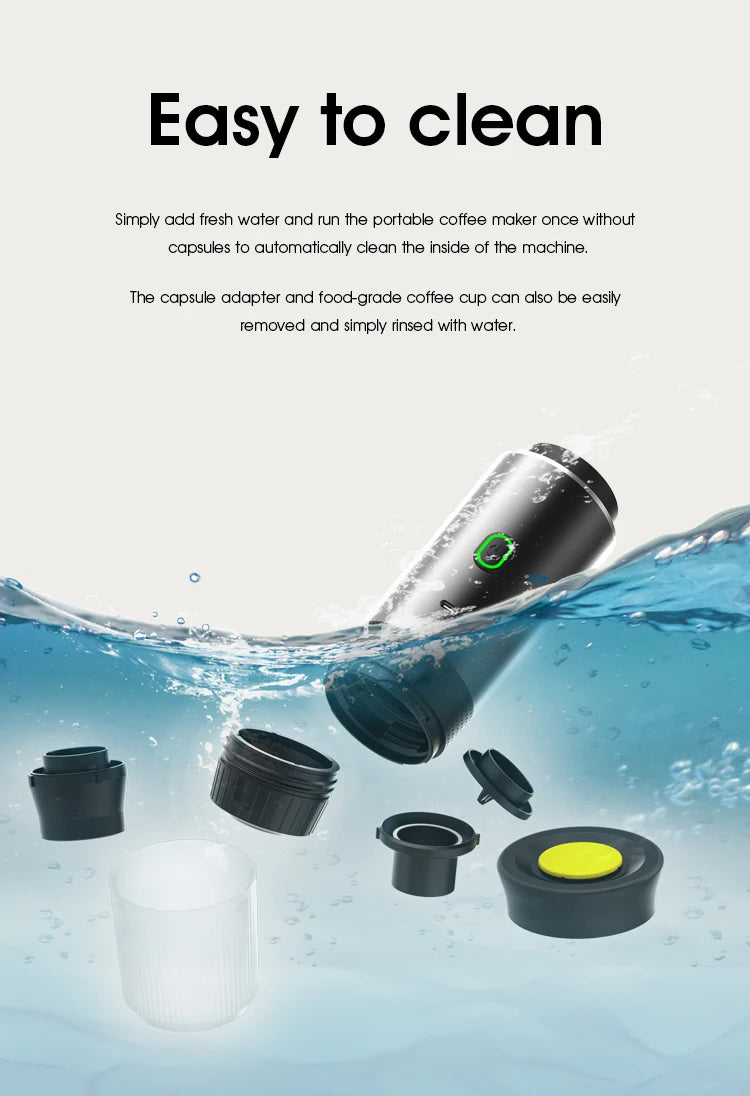 DENOKIN Wireless Portable Espresso Machine for Car - On-the-Go Coffee Maker