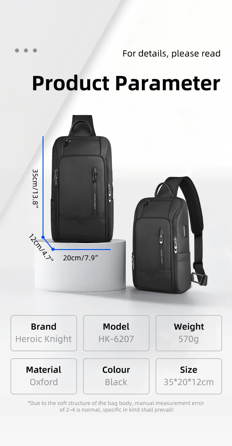 HK Anti-theft Men's Crossbody Bag | Waterproof USB Charging Sling Satchel