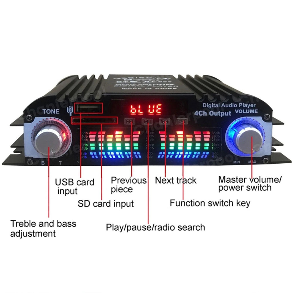1600W Peak HiFi Amplifier | 4-Ch Digital Audio | Bluetooth Karaoke FM Remote